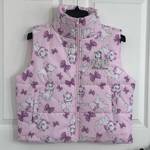 Disney Marie Aristocats Pink Puffer Vest Bonjour Bow Print Sz Medium NWT